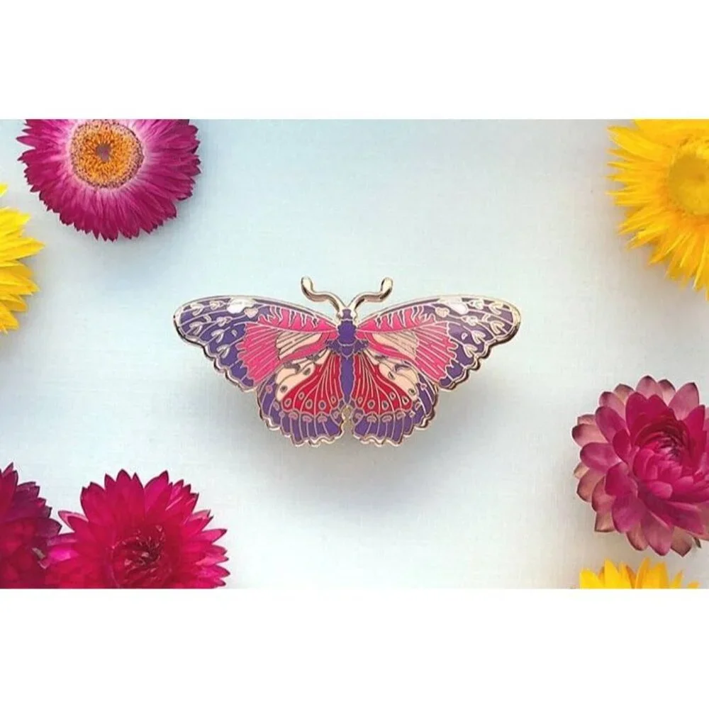 Red Lacewing Butterfly Enamel Pin - Gold Plated Nature Jewelry‎ & Brooch